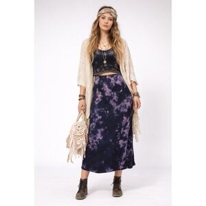 Stateside Tie Dye Midi Slip Skirt Womens S Purple Black Boho Indie Festival Chic